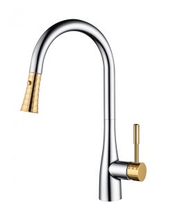 Смеситель для кухни DQ Rhein Schiller с выдвижной лейкой хром/золото DA1462504A